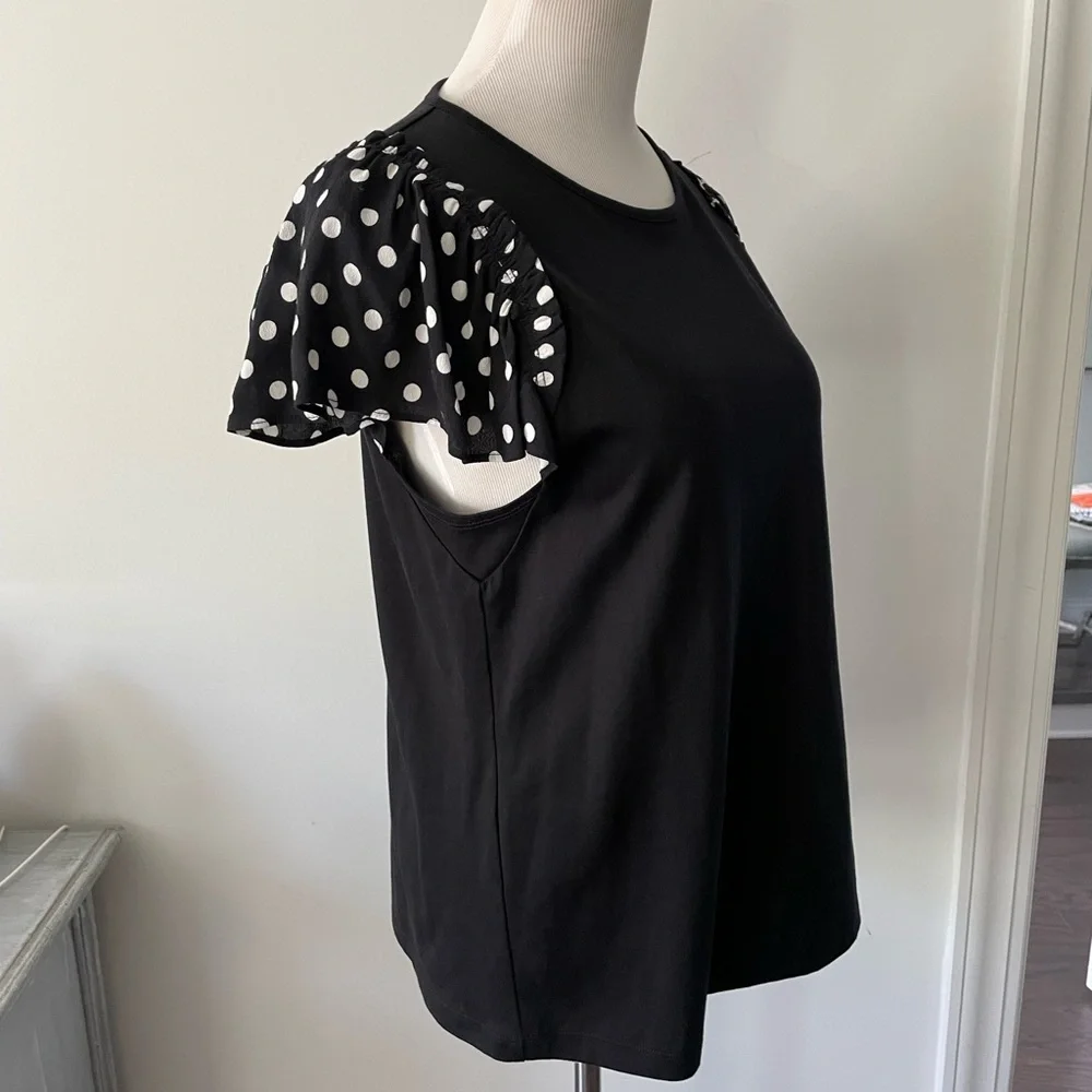 New! KATE SPADE Black Polka Dot Sleeve Top Size Large NWOT